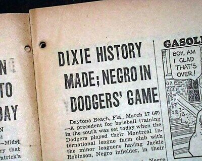 JACKIE ROBINSON Breaks Color Barrier 1st BLACK Brooklyn Dodgers 1946 Newspaper