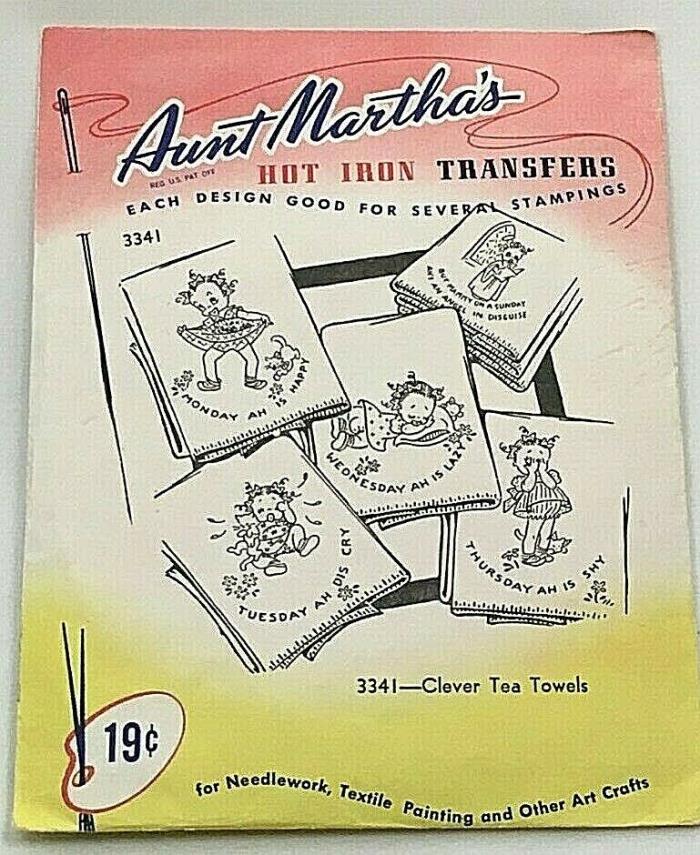 RARE Vtg Aunt Martha's BLACK AMERICANA Hot Iron Embroidery Transfer Pattern 3341