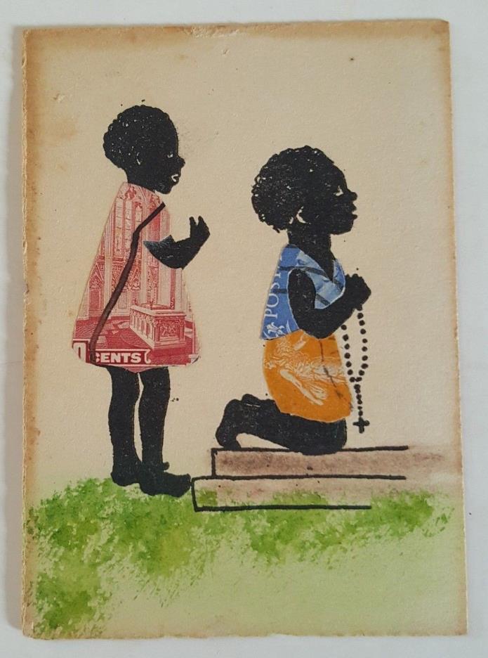 BLACK AMERICANA WATERCOLOR MIXED MEDIA ART VINTAGE RETRO STAMPS CRAFT RELIGION