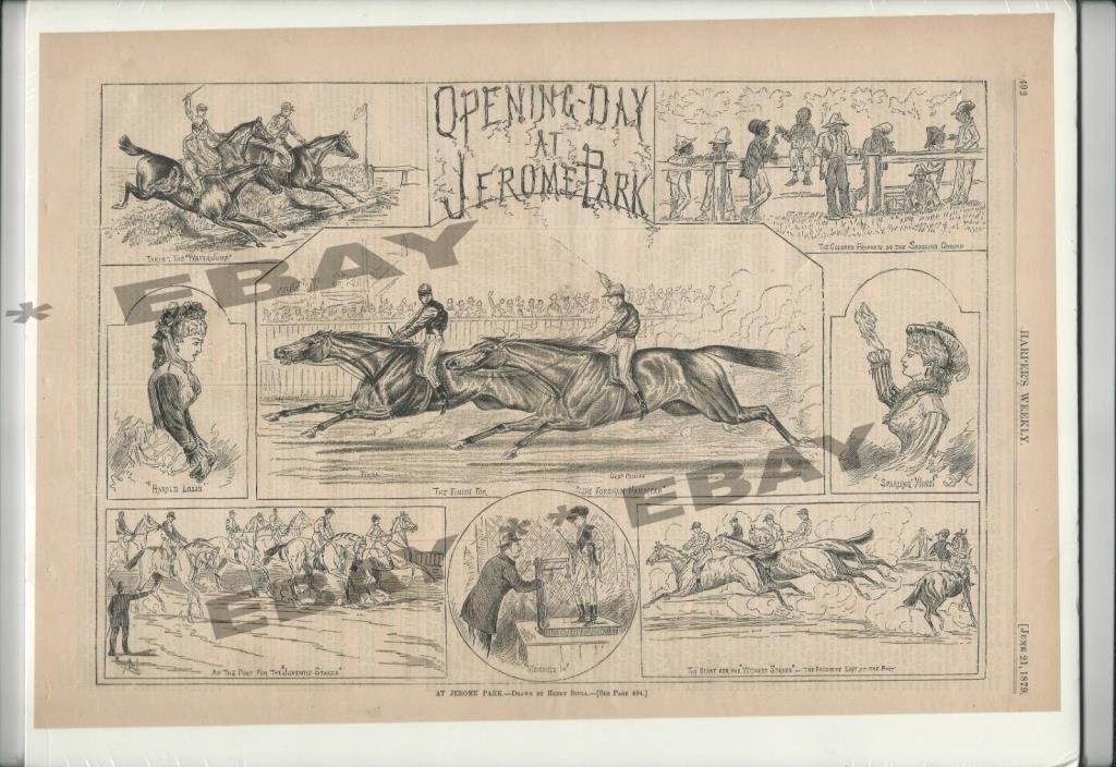 1879 Jerome Park Racetrack Horse Racing Harper’s Weekly Cover Print Bronx NY