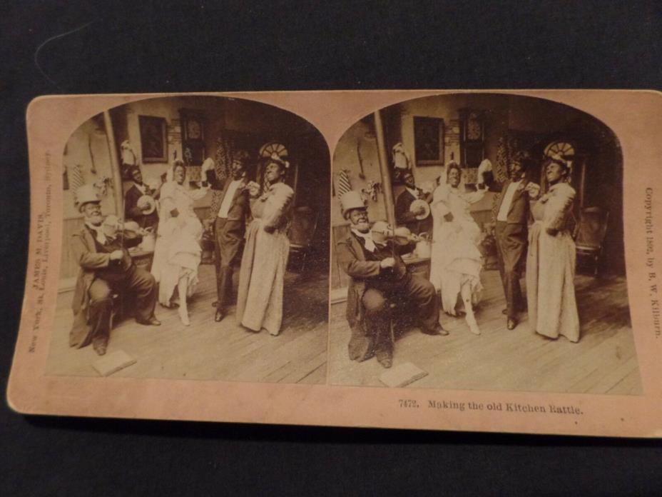 Stereoview card. Minstrels. Black Americana musicians 1892 by B.W. Kilburn.