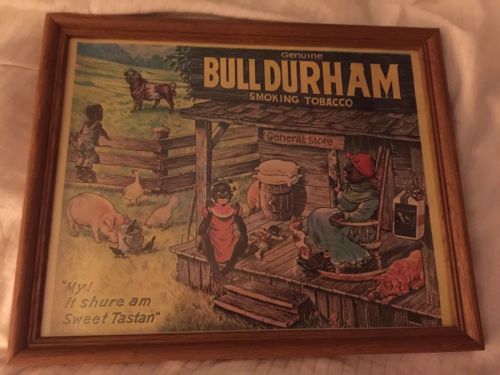 BULL DURHAM VINTAGE SMOKING TOBACCO FRAMED GLASS  POSTER - BLACK AMERICANA
