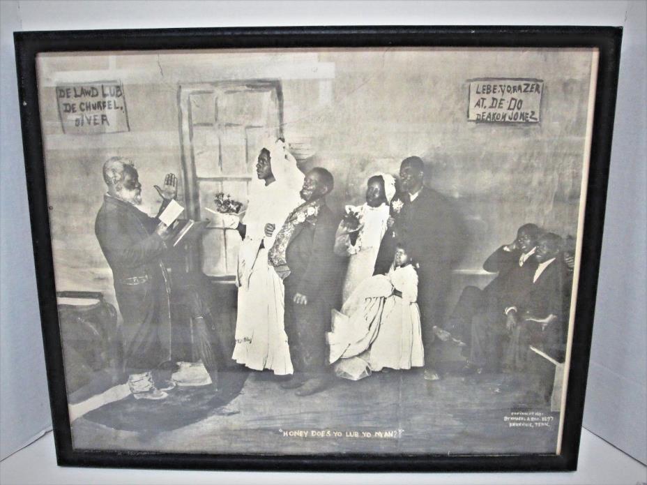 Antique Vintage Large Black American Americana Photograph Print 1897 Humor 21x16