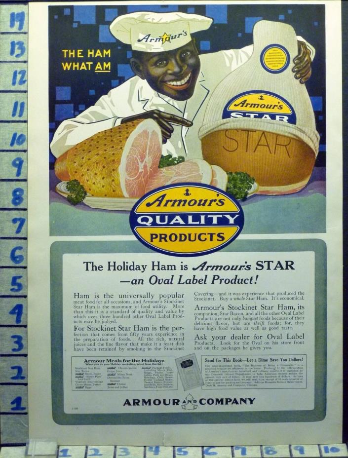 1917 ARMOUR STAR HAM CHRISTMAS KITCHEN CHEF BLACK AMERICANA NEGRO   AI46