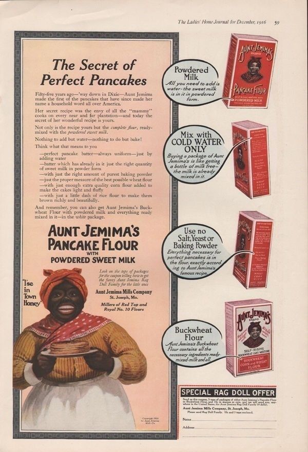 1916 AUNT JEMIMA PANCAKE FOOD COOK SYRUP BLACK AMERICANA ETHNIC MAMMY BOX 13358