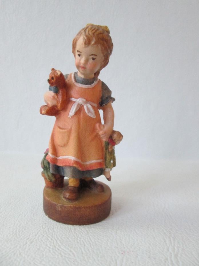 Dolfi Wood Figurine Girl with Teddy Bear and Doll 3