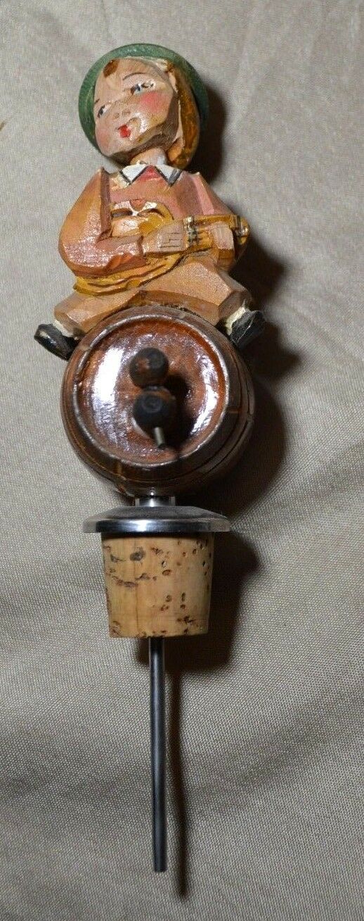 Vintage Mechanical Head Bobber Bottle Stopper Anri Type Wooden Carved