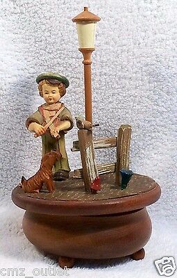 ANRI Swiss Thoren's Wooden Rotating Music Box Plays ARRIVEDERCI ROMA  10.5