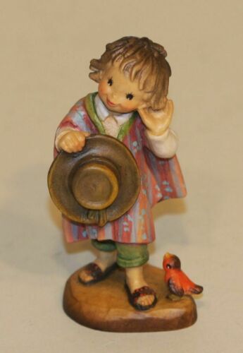 Anri Wood Carving Ferrandiz 3 Inch Mexican Boy Hat Red Bird Listen Hear 252/1500