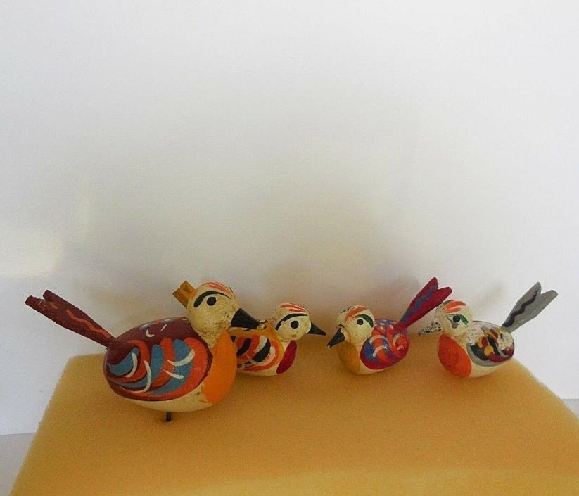 Lot of 4 Vintage ANTIQUE Erzgebirge Hand-Painted Wooden Birds Pins Germany Wood