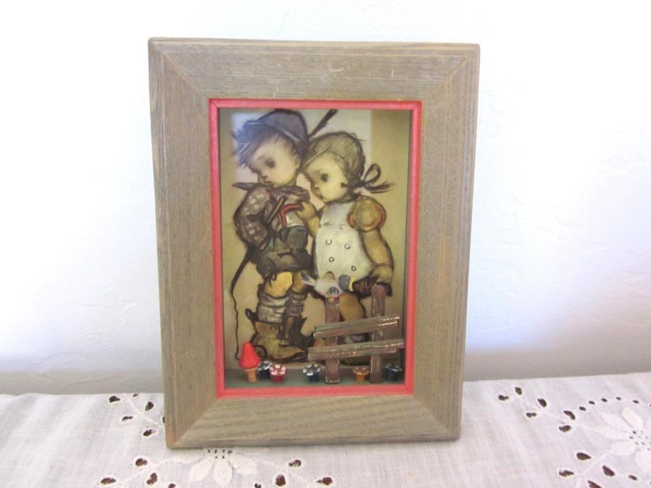 Vintage Anri Italy Hummel Girl and BoyToadstool 3D Diorama Wall Picture