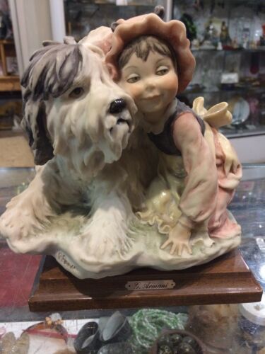 Giuseppe Armani Girl Capodimonte Italian   shaggy dog figurine Florence Italy