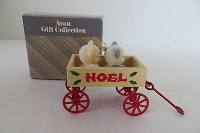 Christmas Avon Teddy Bear Ornament Collection Teddies in Wagon