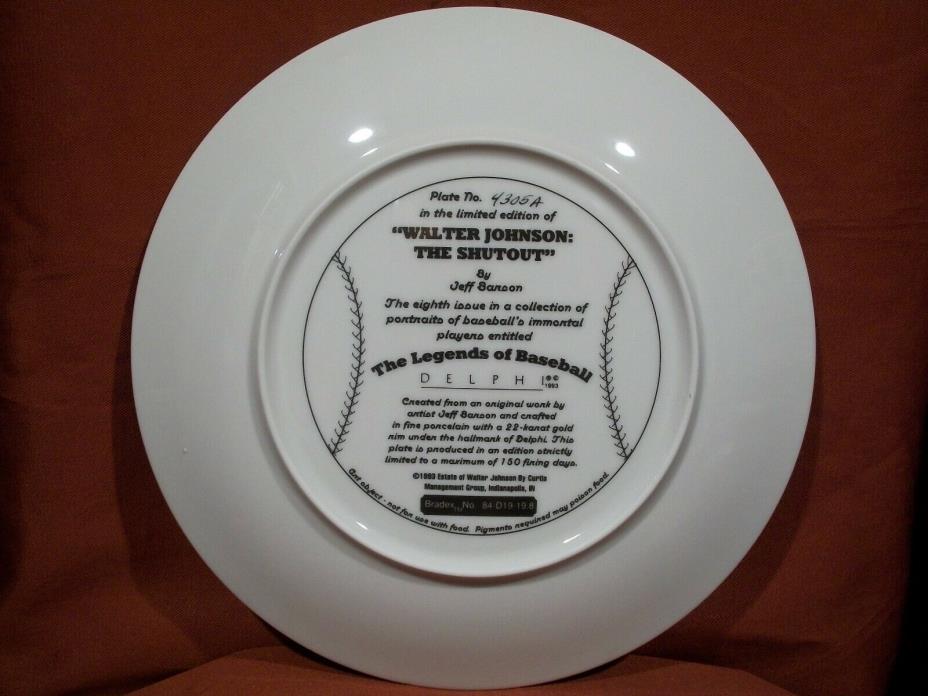 Bradford exchange Baseball Plates   Walter Johnson