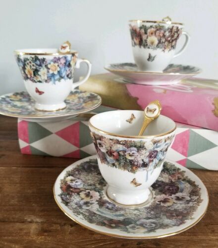 Lena liu Tea Cup set Bradford Exchange vintage flower tea cups set with saucer