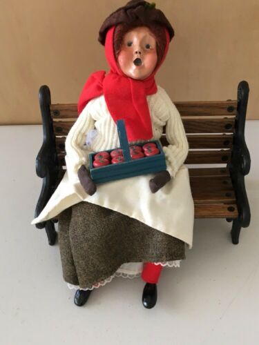 Vintage Byers Choice Early 90's Caroler Apple Lady on Park Bench