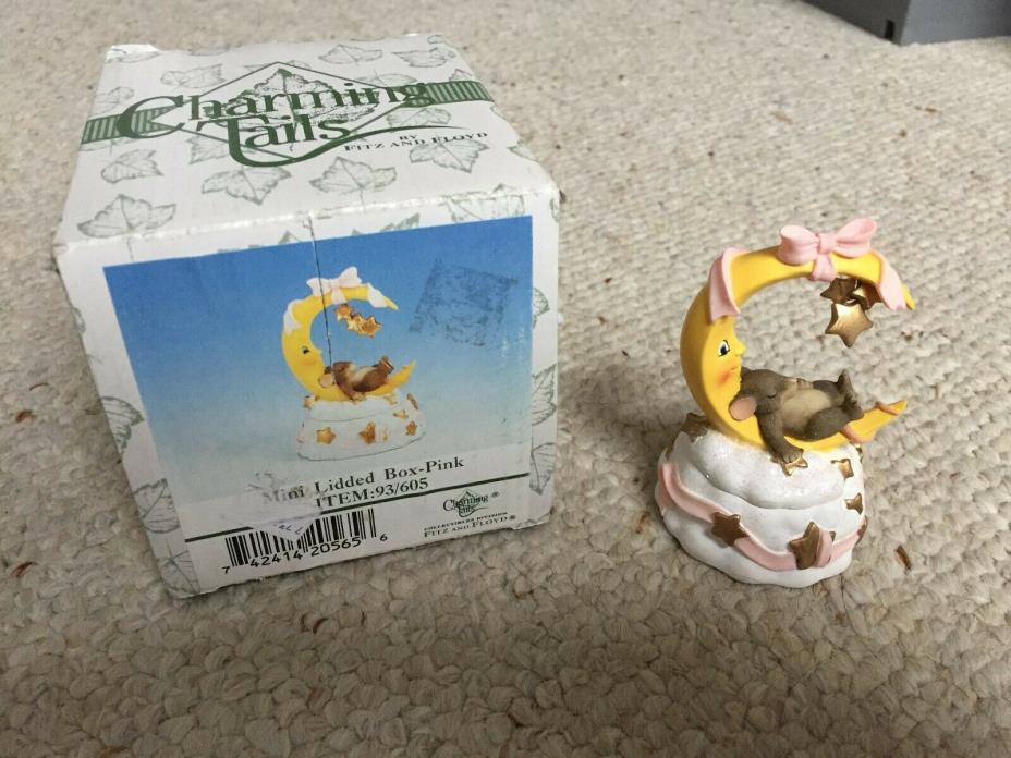 Charming Tails by Fitz & Floyd Pink Moon & Stars Mini Lidded Box Item 93/605