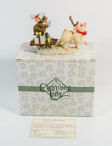 Charming Tails Pulling For A Happy Holiday Fitz & Floyd 87/150 Pig Santa Mouse *