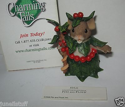 Fitz & Floyd Charming Tails Holly Day Attire Christmas Mouse Figurine NIB 83/121