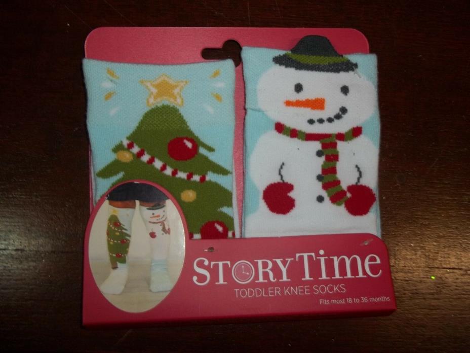 Story Time - Christmas Toddler Knee Socks - Snowman & Tree