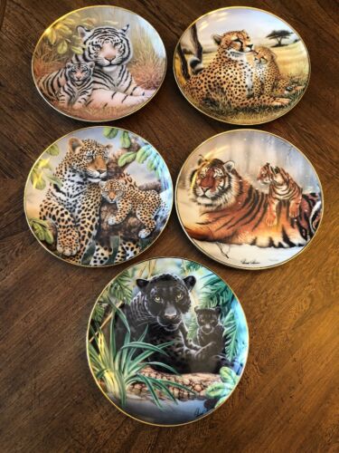 Lot of 5 Franklin Mint Wildlife Wildcats Cubs - LE Trimmed In Gold - Plates