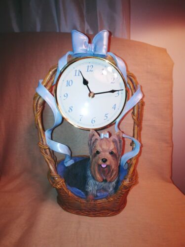 Danbury Mint Yorkshire TerrierThe Blue Ribbon Yorkie Clock-EUC