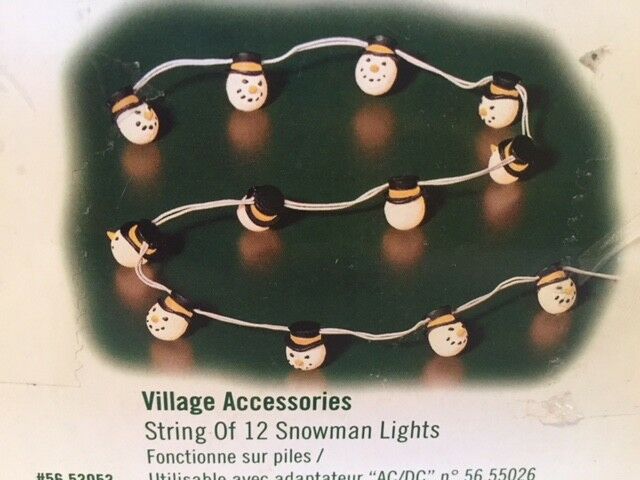 Dept 56 Village Accessories String of 12 SNOWMAN LIGHTS #56.53053 Christmas