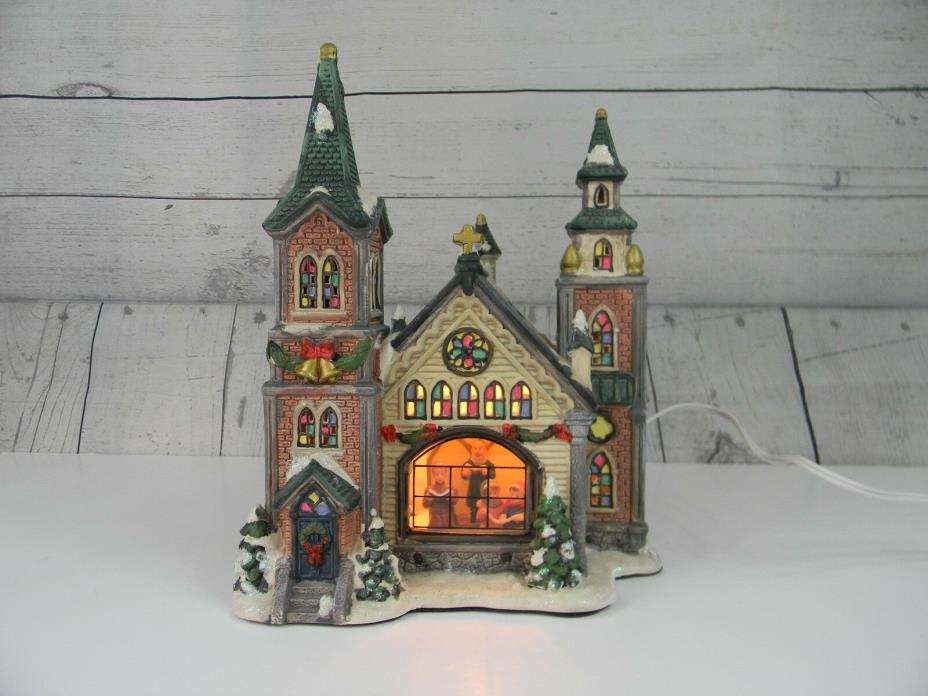 Holiday Lighted Porcelain House Church Christmas Village Window View