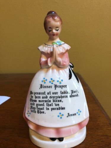 Dinner Prayer Napkin Holder Lady in Pink Dress Vintage Enesco Japan 6 1/2