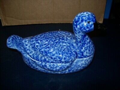 ENESCO BLUE SPECKLED DUCK CERAMIC TRINKET BOX 2 PIECES GREAT CONDITION