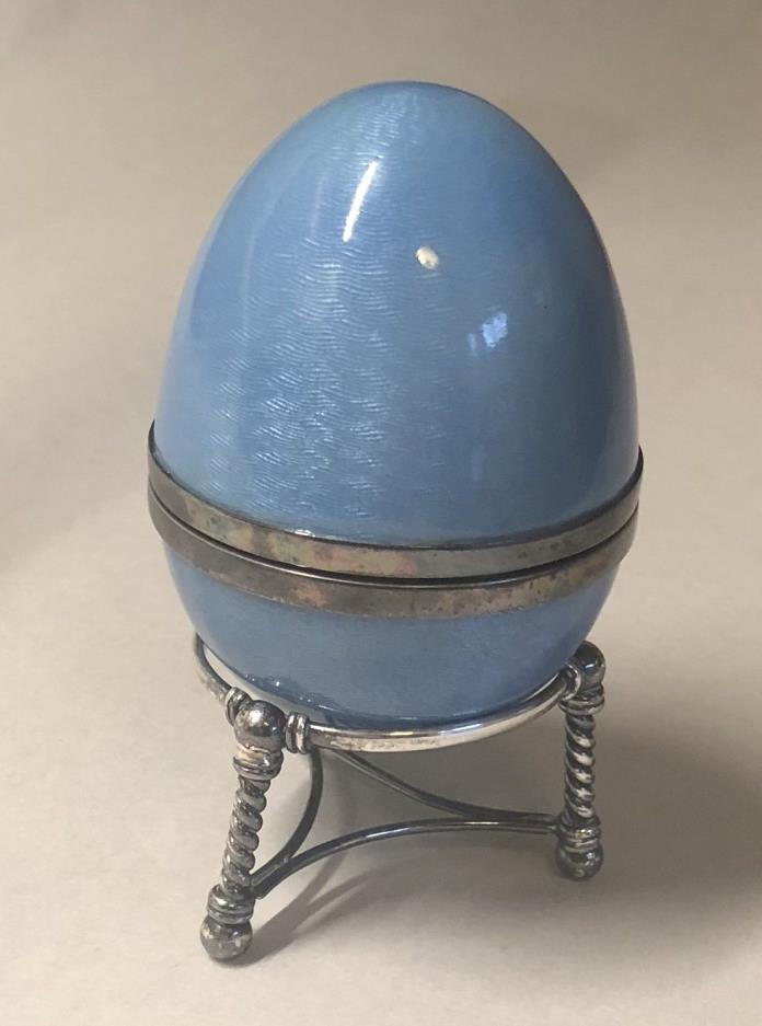 REDUCED Faberge Victor Mayer Paris enamel guilloche silver egg on stand