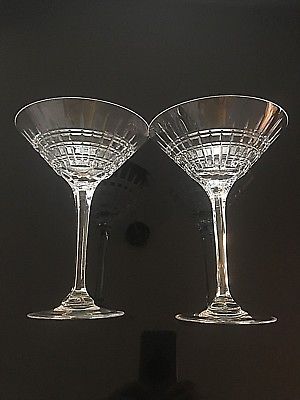 New Signed Faberge Waffle Crystal Martini Glasses Set of 2, Rare !