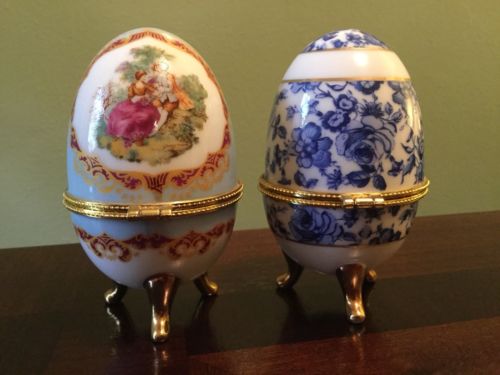 Faberge Egg Lot Blue Flowers Painting