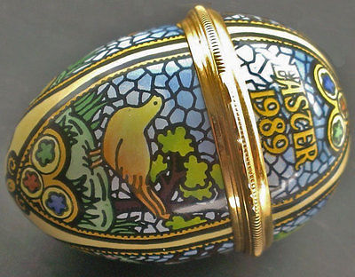 HALCYON DAYS ENAMEL ANNUAL EASTER EGG DATED 1989 NEW IN BOX W/ BROCHURES