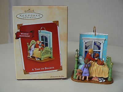 Hallmark Ornament 2002 A TIME TO BELIEVE Bedroom with Blue Stars Dog Bear