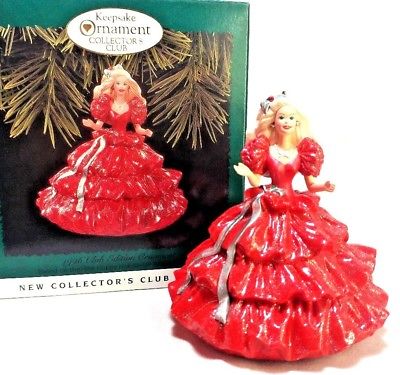 Hallmark Collectors Club Happy Holiday Barbie Doll Red Dress Christmas ORNAMENT