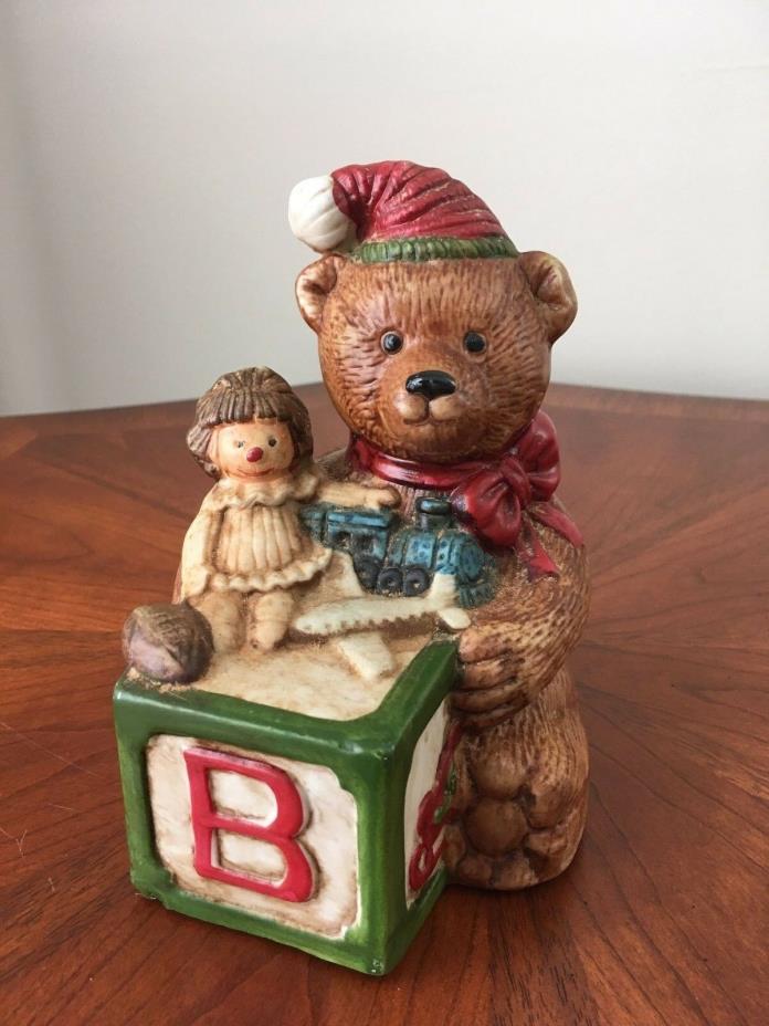 Vintage Christmas Bear With Block Music Box
