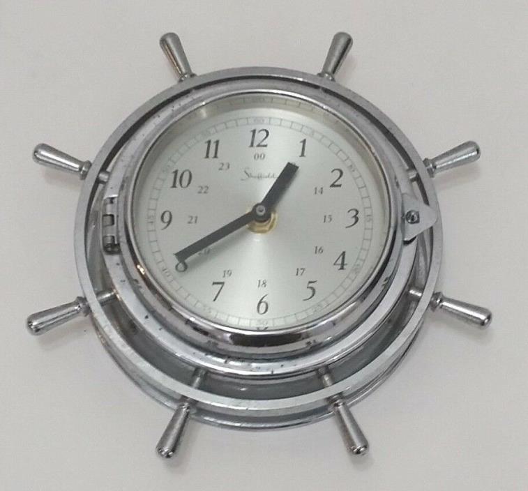 Sheffield Ships Clock Nautical Wheel Theme Silver Color Wall Clock Chrome Naval