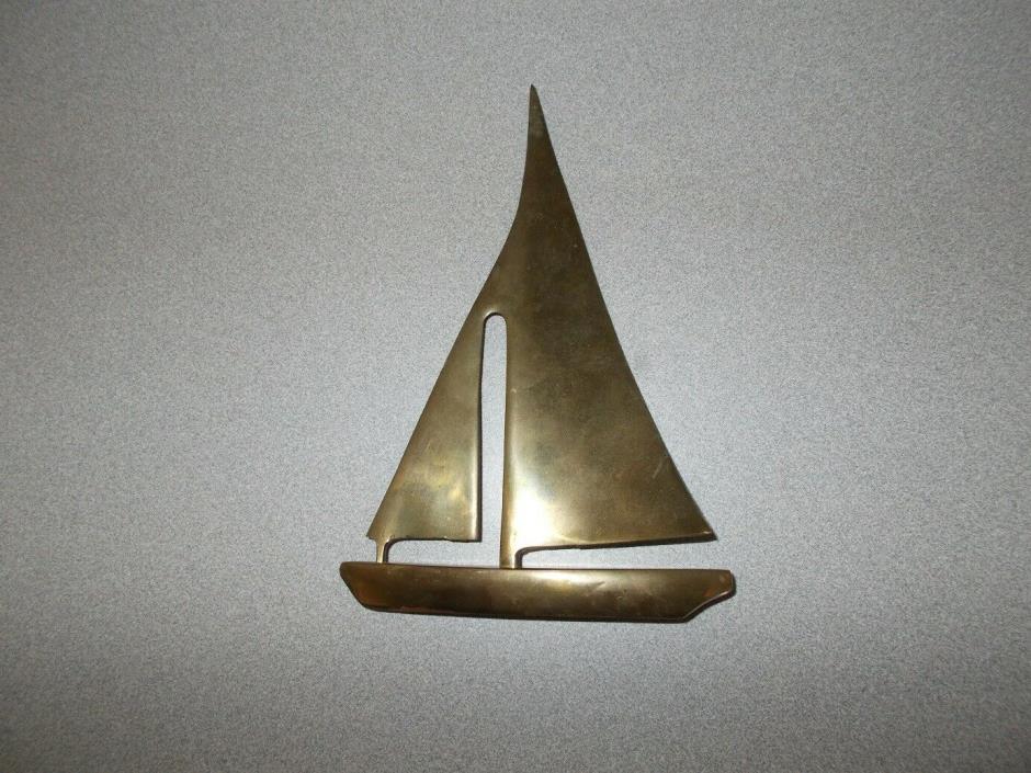 Brass decorative 8 1/2 inch tall nautical sailing theme sailboat pre owned
