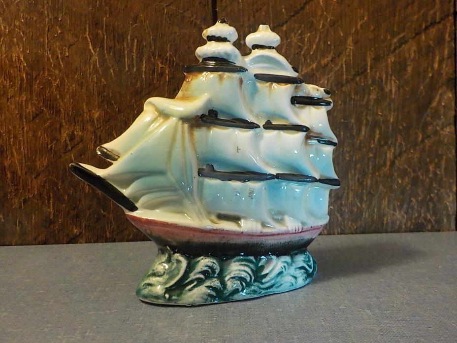 Vintage Ceramic Sailing Ship Statute Figurine Japan green mark