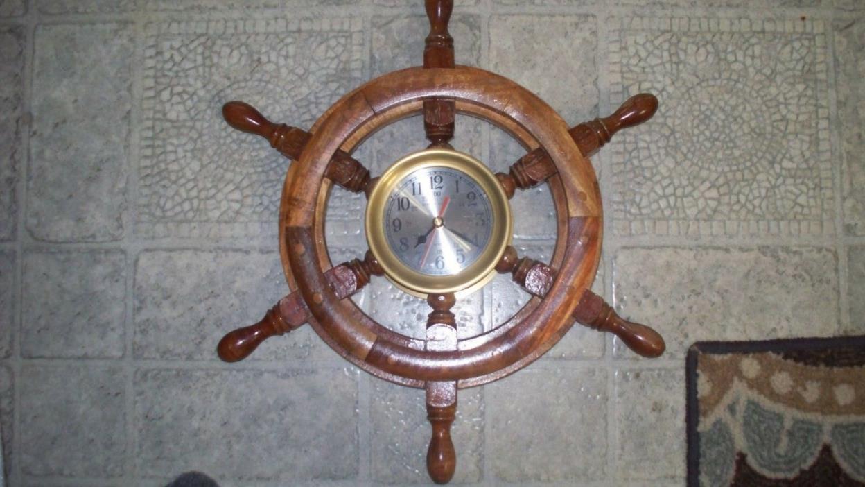 Vintage nautical Ship wheel  Clock Wheel works takes AA battery