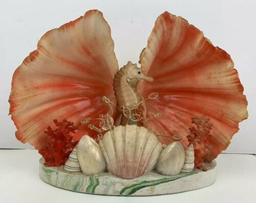 SEA SHELL SEAHORSE Vintage Nautical Shelf Mantle Ocean Decoration Piece Decor