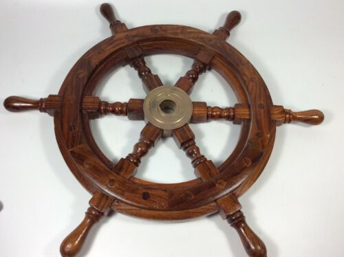 Wooden Nautical Boat Ship Steering Wheel Home Wall Decor 16” Diameter