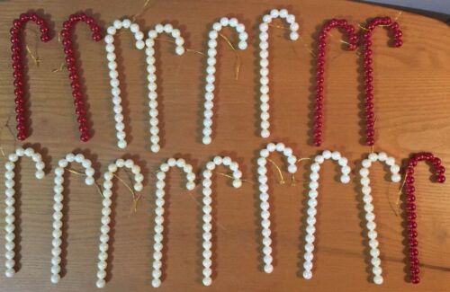 Plastic Pearl Red And White Bead Christmas Tree Candy Cane Ornaments Lot 17