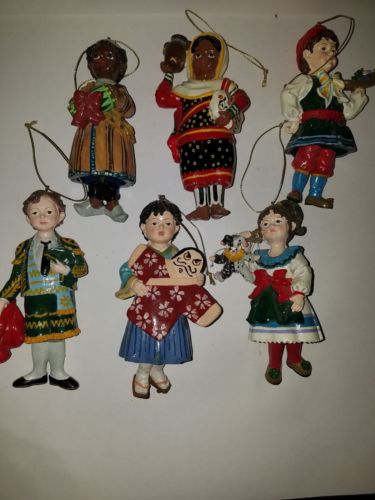 Set Of 6 Christmas Around The World  Doll Ornaments