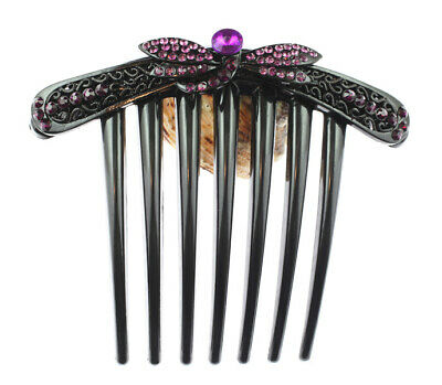 Purple Austrian Rhinestone Crystal Dragonfly Bridal Hair Comb