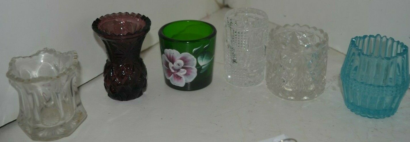 Vintage Glass Lot of 6 Toothpick Holder Purple Green Clear