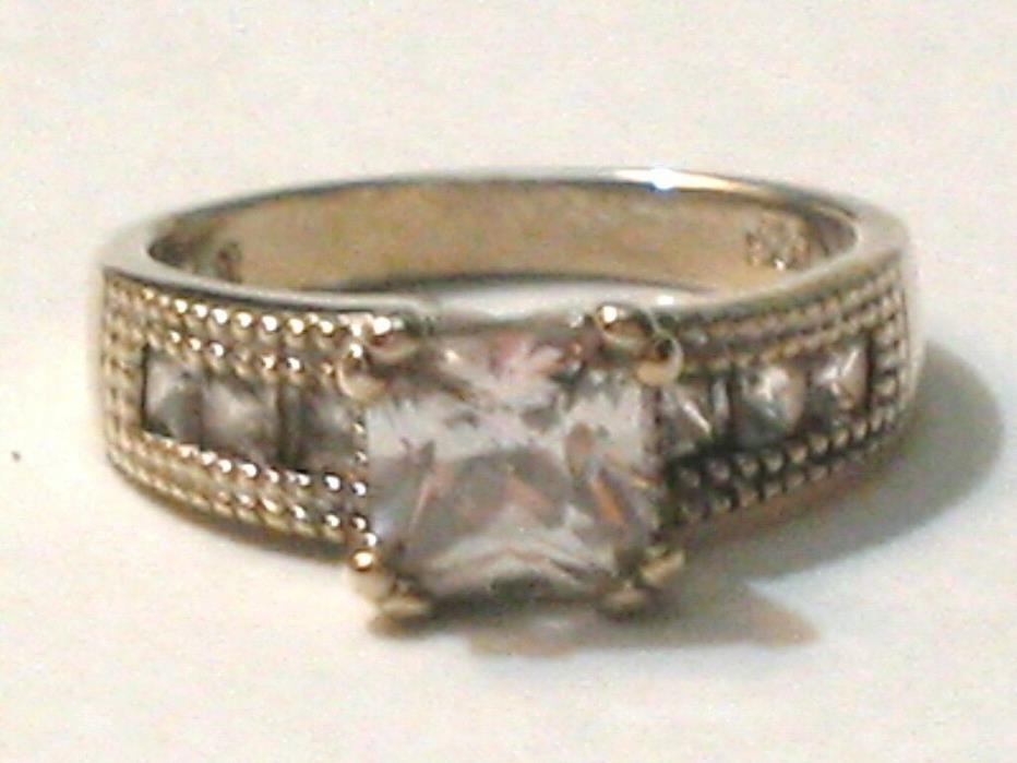 Vintage Sterling Silver Gold Tone CZ engagement wedding band ring S8.5