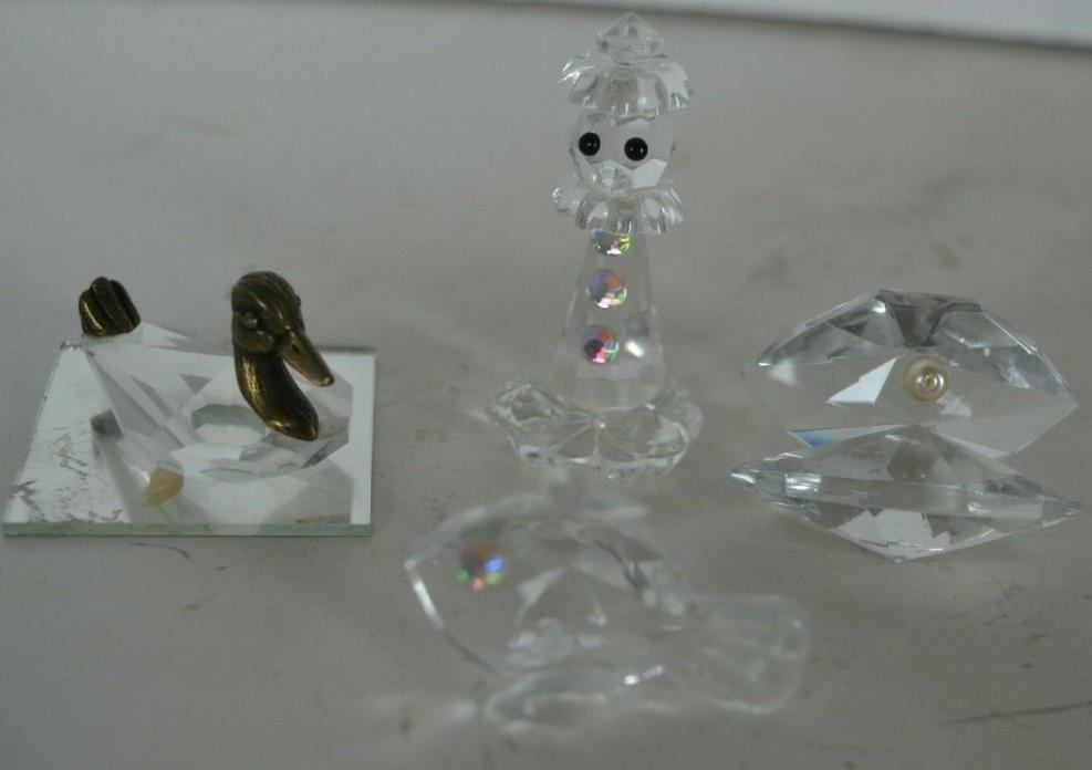 Vintage Paperweight Clear Crystal Clown Swan Fish Clam Lot of 4 Bohemia
