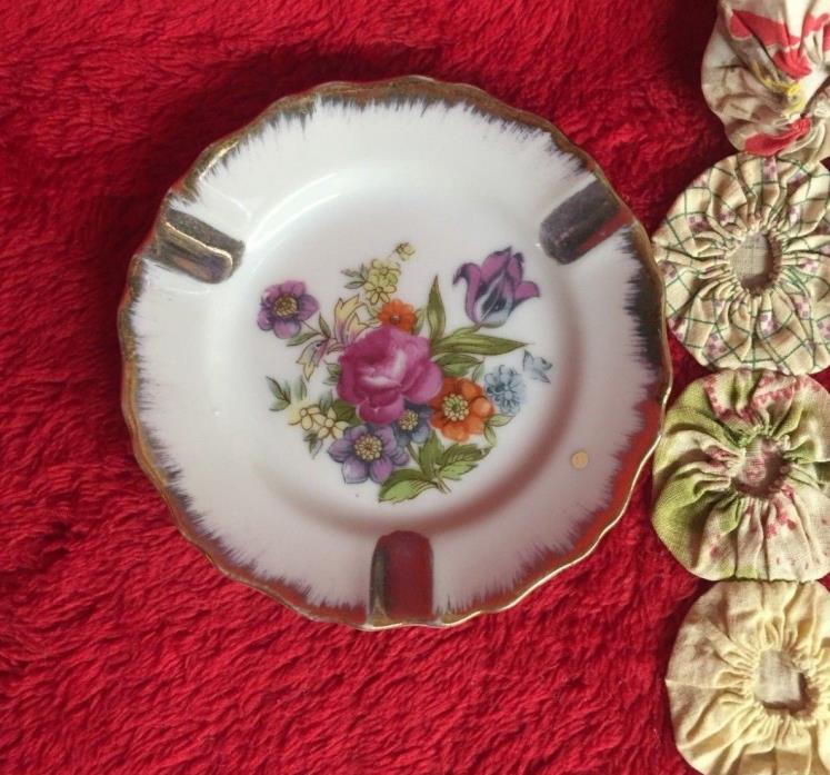 Vintage Floral and Gold Trim Individual Ashtray Limoges Style Japan Personal